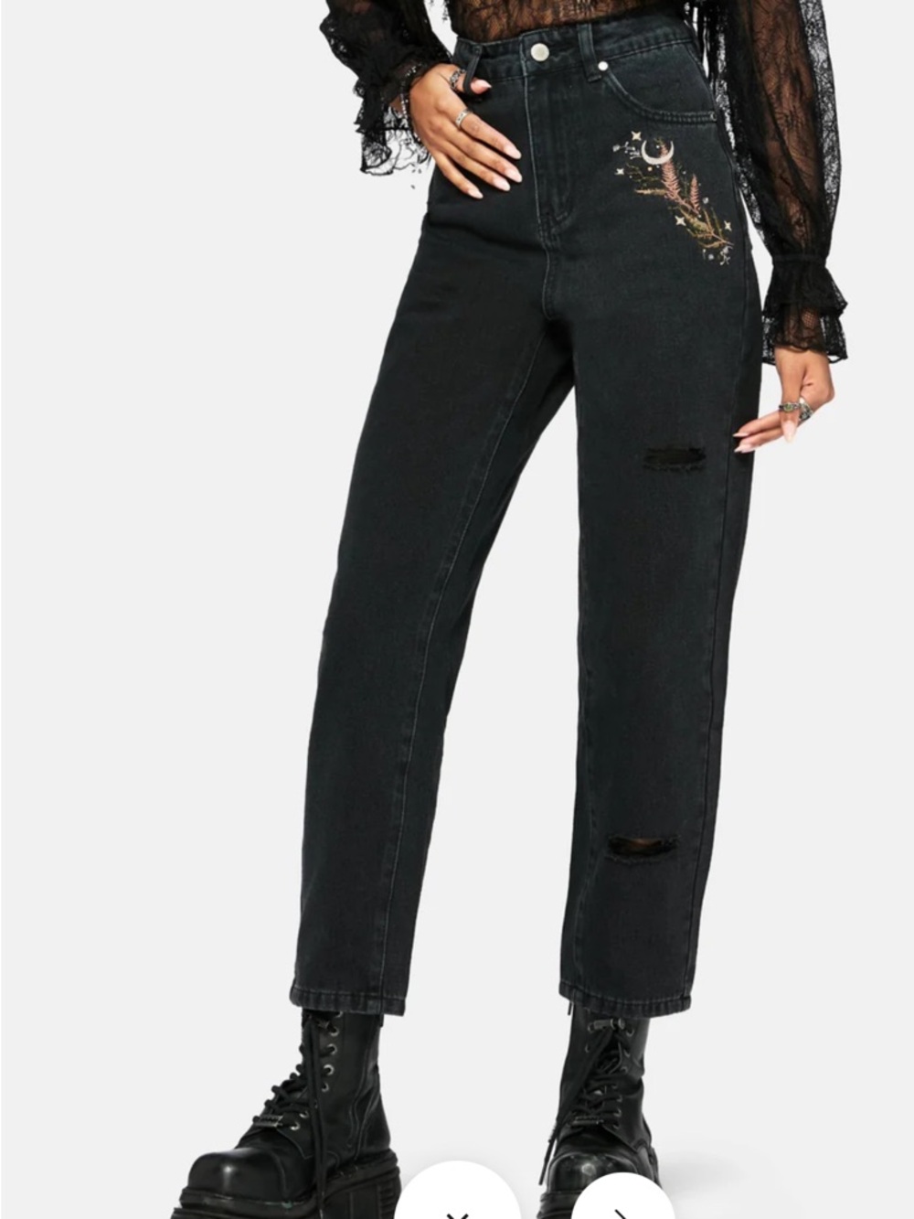 Disturbia Abellona Black Embroidered Mom Jeans